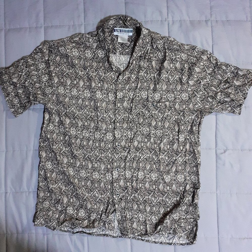 Untied Buttons Down Short Sleeve Shirt Brown Black Tan Vintage 00s